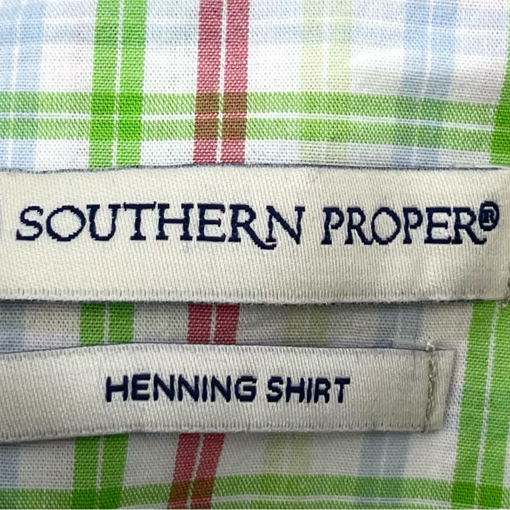 Southern Proper Henning Shirt‎ White Salmon Green Plaid Button Down L/S Mens  L - Picture 10 of 10